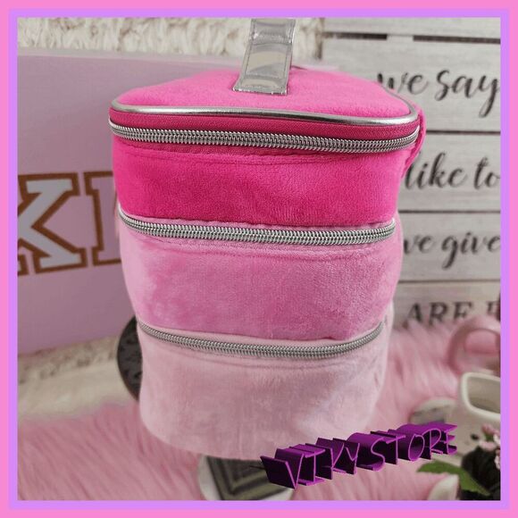 💕 NWT Juicy Couture Pink Velvet Tiered Train Case w/ Rhinestones #7200 💕 - Picture 6 of 7